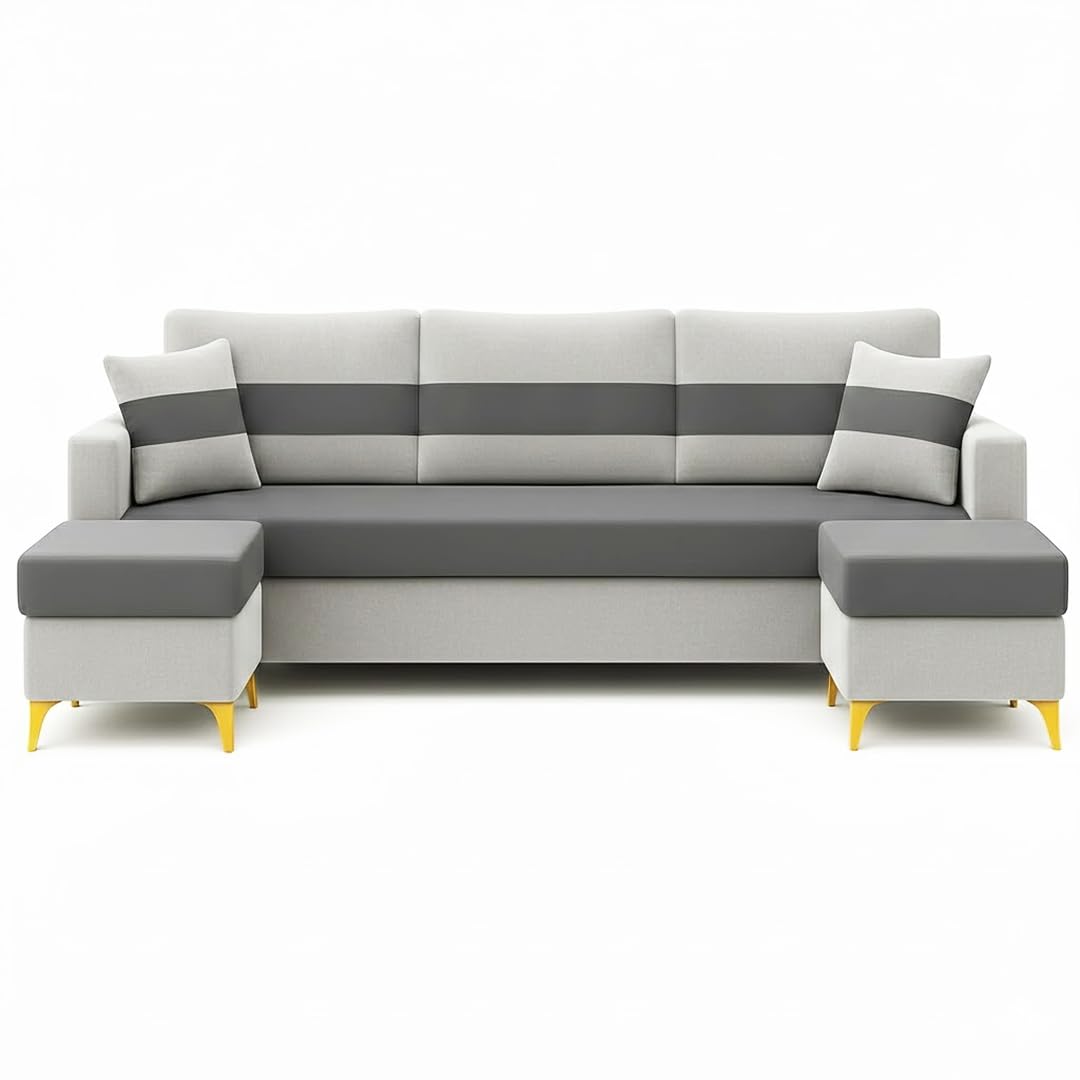 Bastian 3 Seater Modular Sofa Set with 2 Ottoman | Soft Velvet Suede Fabric | Modern Design Sofas for Home | Plush Comfort Cushions for Living Room (Dark Grey-Light Grey) - Image 4