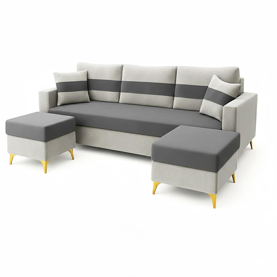 Bastian 3 Seater Modular Sofa Set with 2 Ottoman | Soft Velvet Suede Fabric | Modern Design Sofas for Home | Plush Comfort Cushions for Living Room (Dark Grey-Light Grey) - Image 5