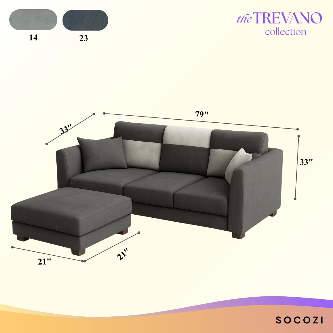 Evanto 3 Seater Modular L Shape Sofa Set with Ottoman | Soft Velvet Suede Fabric | Modern Design | Plush Comfort Cushions for Living Room (Dark Grey-Light Grey) - Image 3