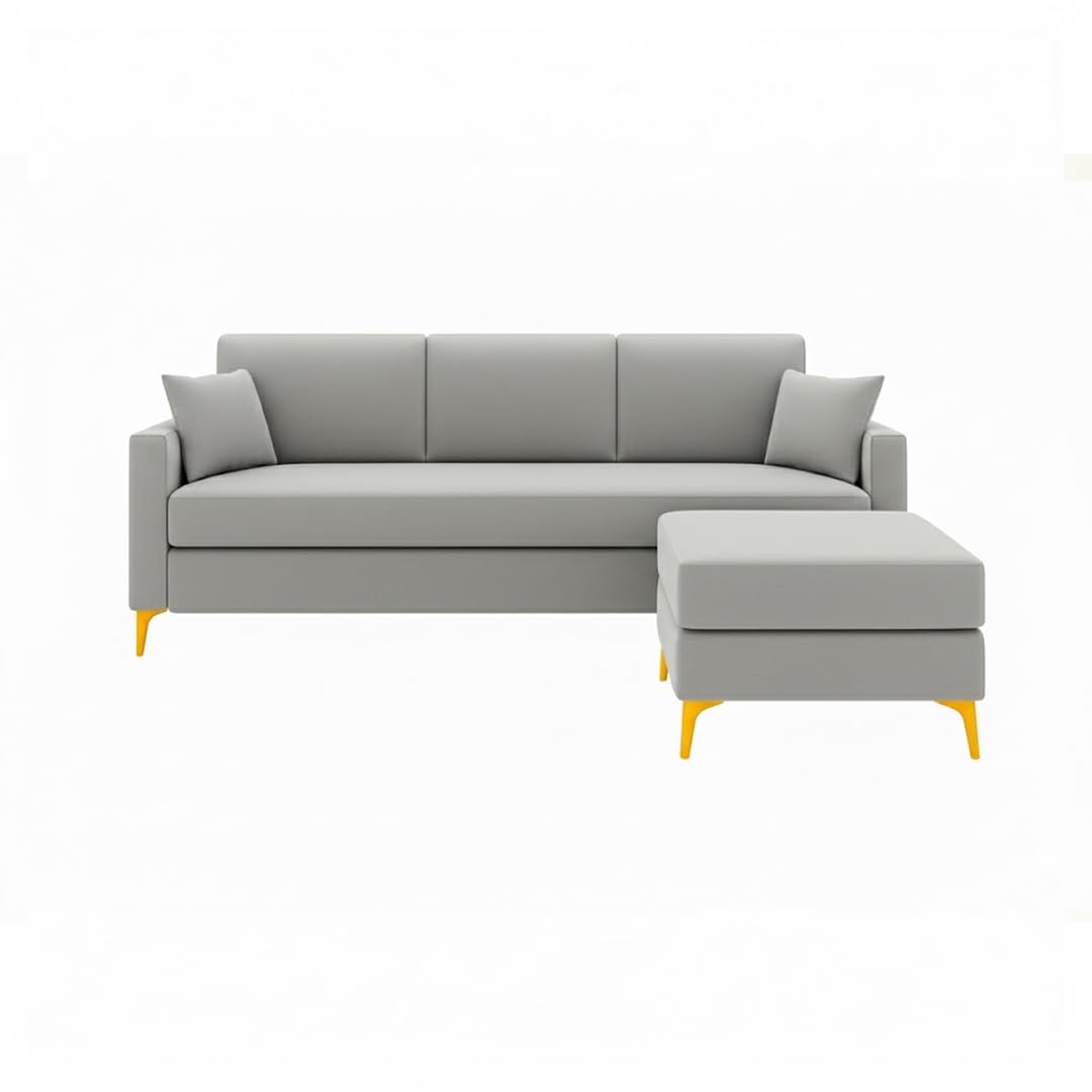 Bravelle 3 Seater Modular Sofa Set with 1 Ottoman | Soft Velvet Suede Fabric | Modern Design Sofas with Golden Legs | Plush Comfort Cushions for Living Room (Light Grey) - Image 4