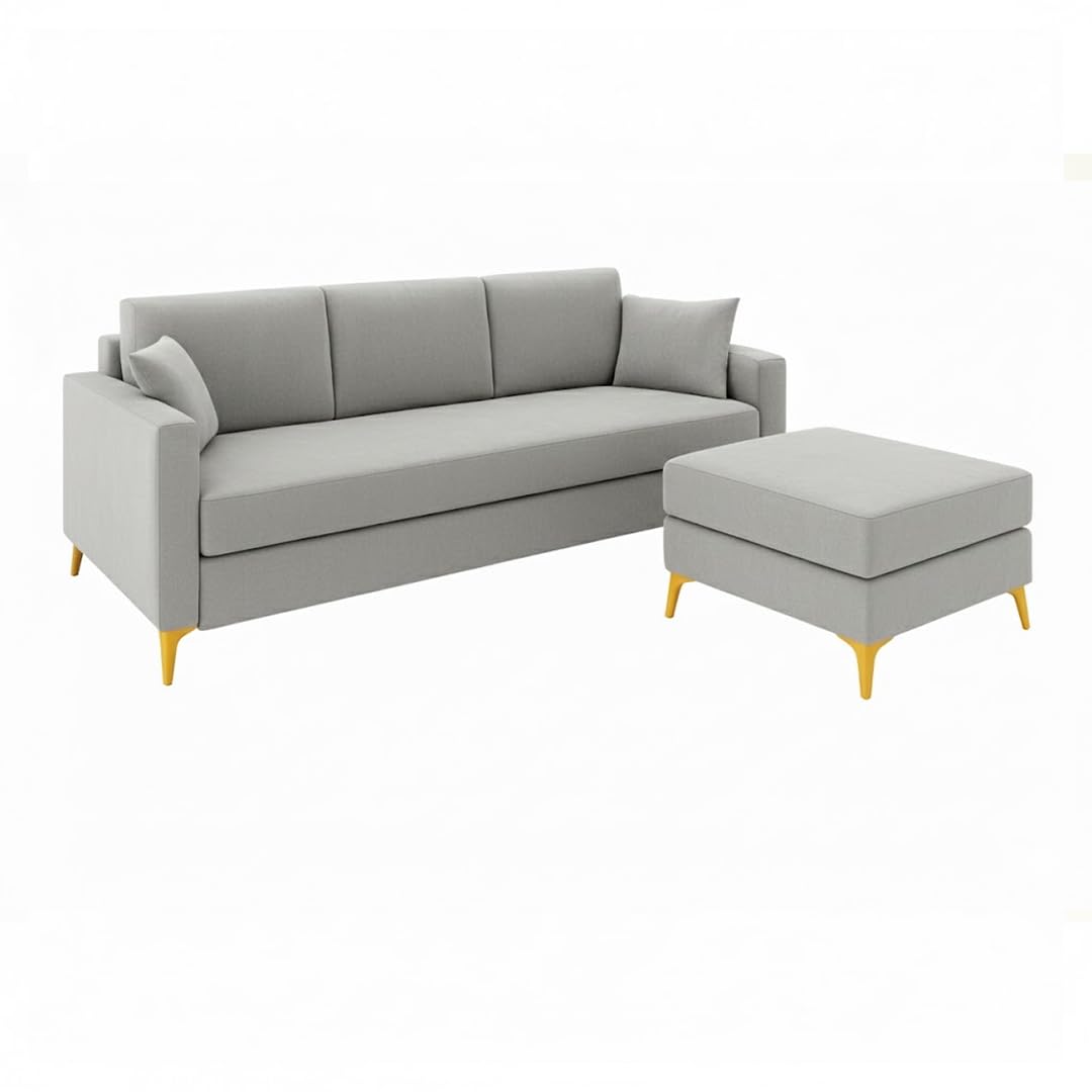 Bravelle 3 Seater Modular Sofa Set with 1 Ottoman | Soft Velvet Suede Fabric | Modern Design Sofas with Golden Legs | Plush Comfort Cushions for Living Room (Light Grey) - Image 5
