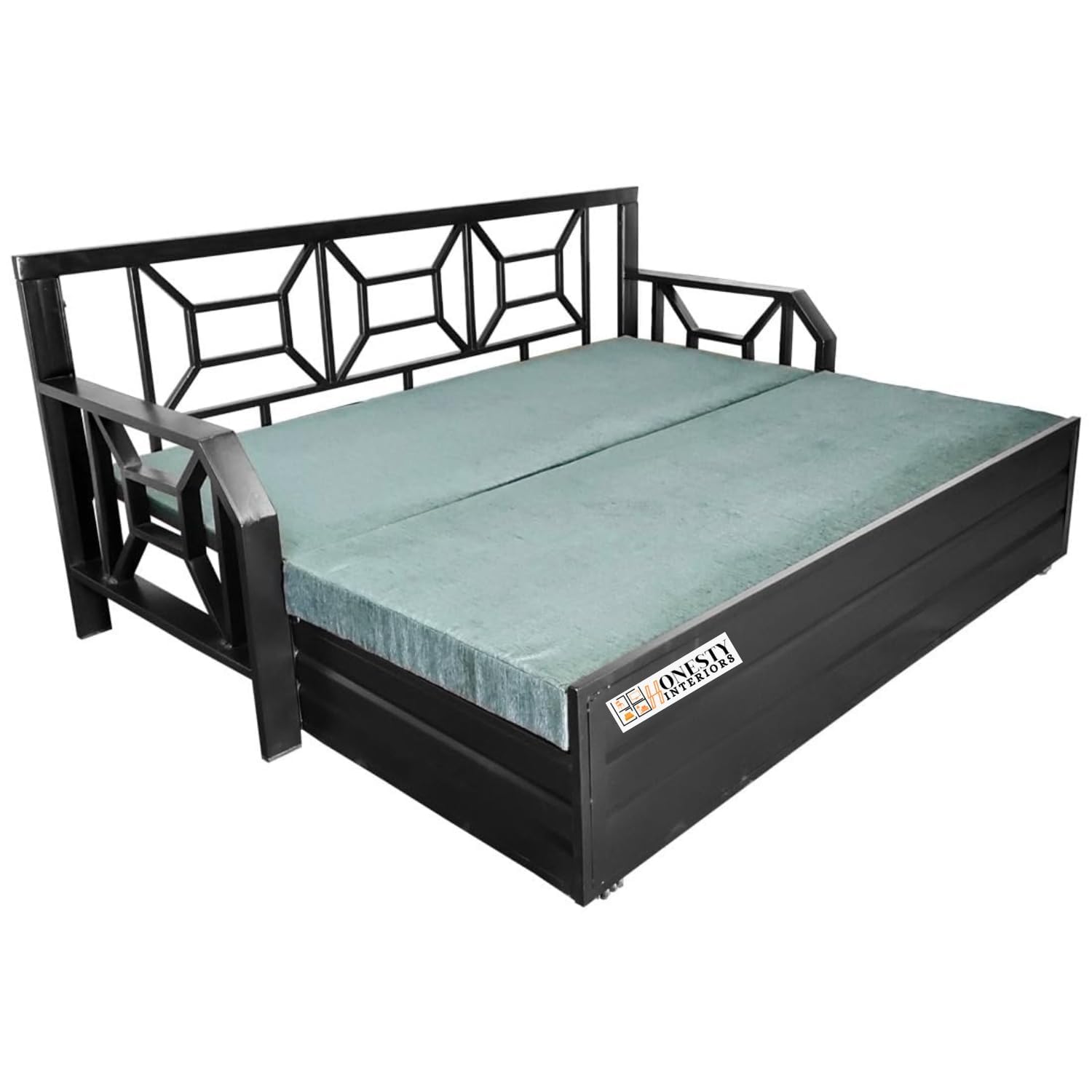 Royal Nest 6x6 King Size Metal Sofa Cum Bed with Hydraulic Storage | Foldable, Heavy-Duty Black Frame with Grey Rebonded Foam Cushion | Space-Saving Furniture for Home - Image 6
