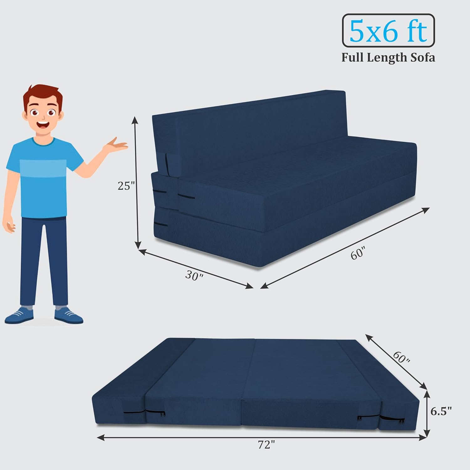 Adorn India Easy 3 Seater Sofa Cum Bed | Velvet Fabric | Dark Grey | Plain Design | 6x5 Ft | Comfortable Seating | Washable Cover | Perfect for Home & Office - Image 3