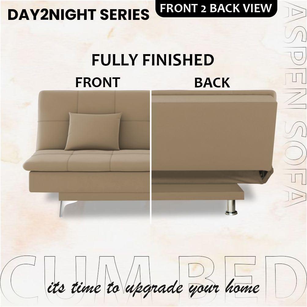 Adorn India Premium New Aspen 3 Seater Sofa Cum Bed 4X6 Velvet Suede with 2 Cushions (Color Camel) and Suitable for All Indoor, with 3 Years Warranty - Image 6