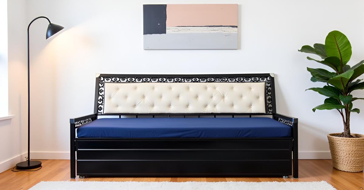 A-1 Star Furniture 3 Seater Metal Sofa Cum Bed Queen Size with Hydraulic Storage for Living Room | Colour : Blue - Image 3