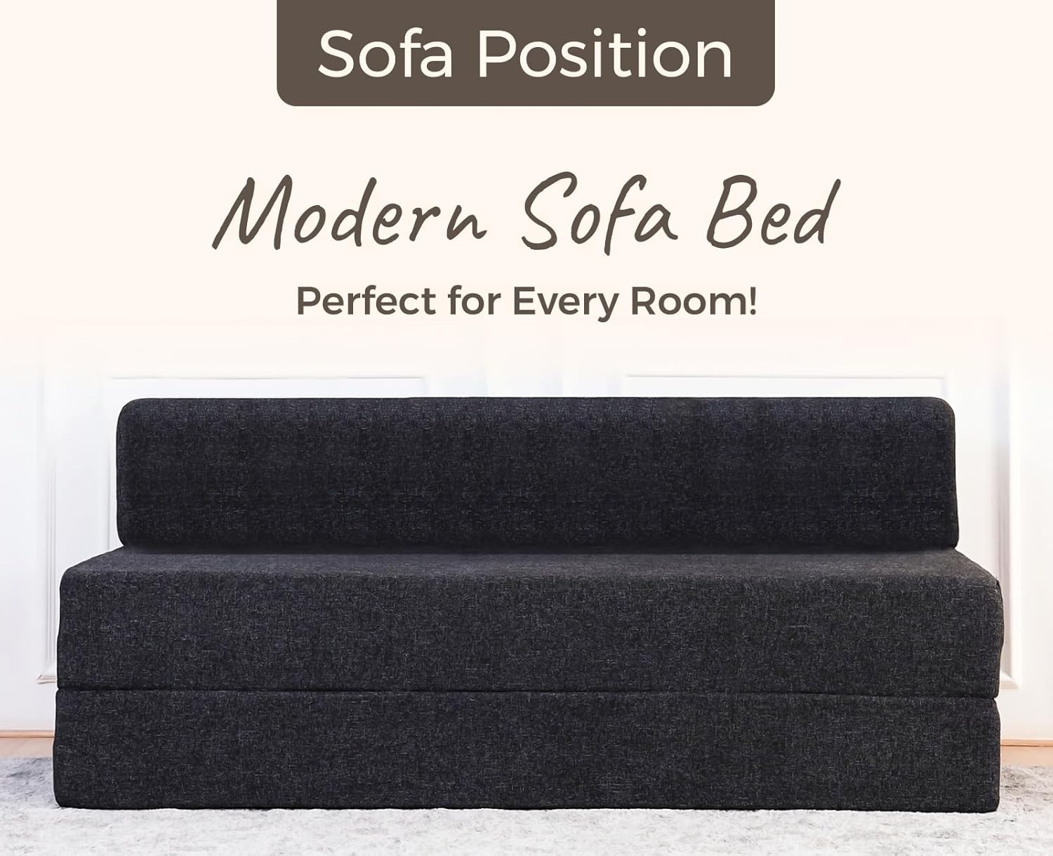 uberlyfe 3 Seater Sofa Cum Bed | Jute Fabric Washable Cover | Dark Grey | 6' X 6' Feet - Image 5