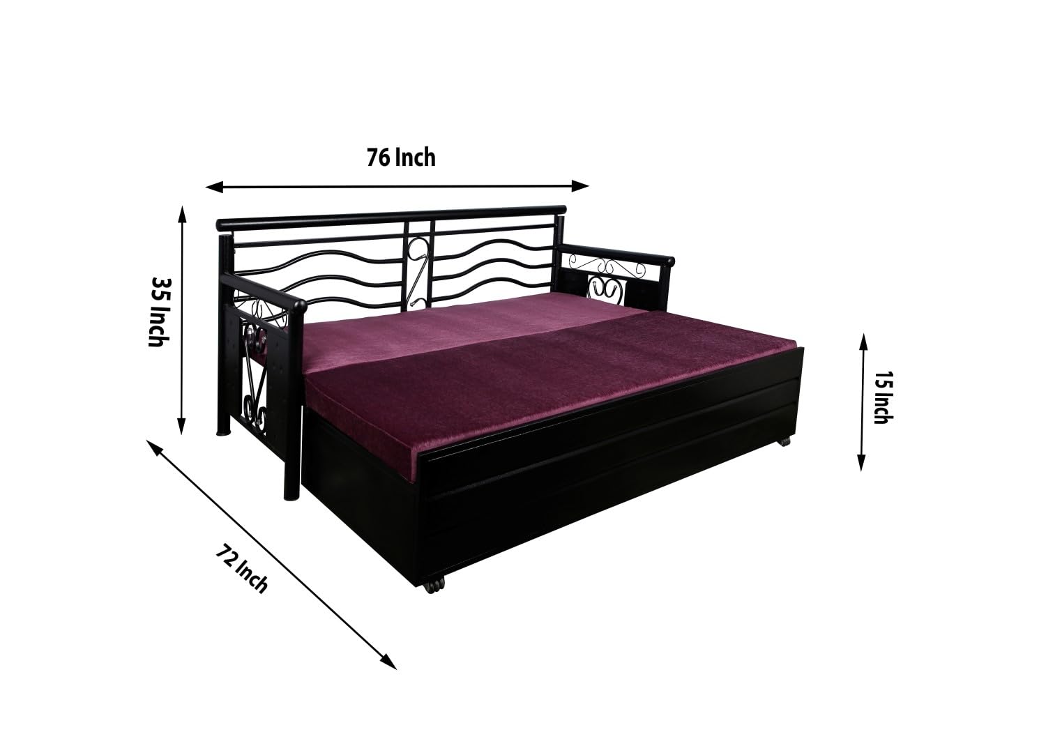 3 Seater Metal Sofa Cum Bed with Hydraulic Storage for Living Room (Black); Size: King - 6 x 6 - APICK6001 - Image 3