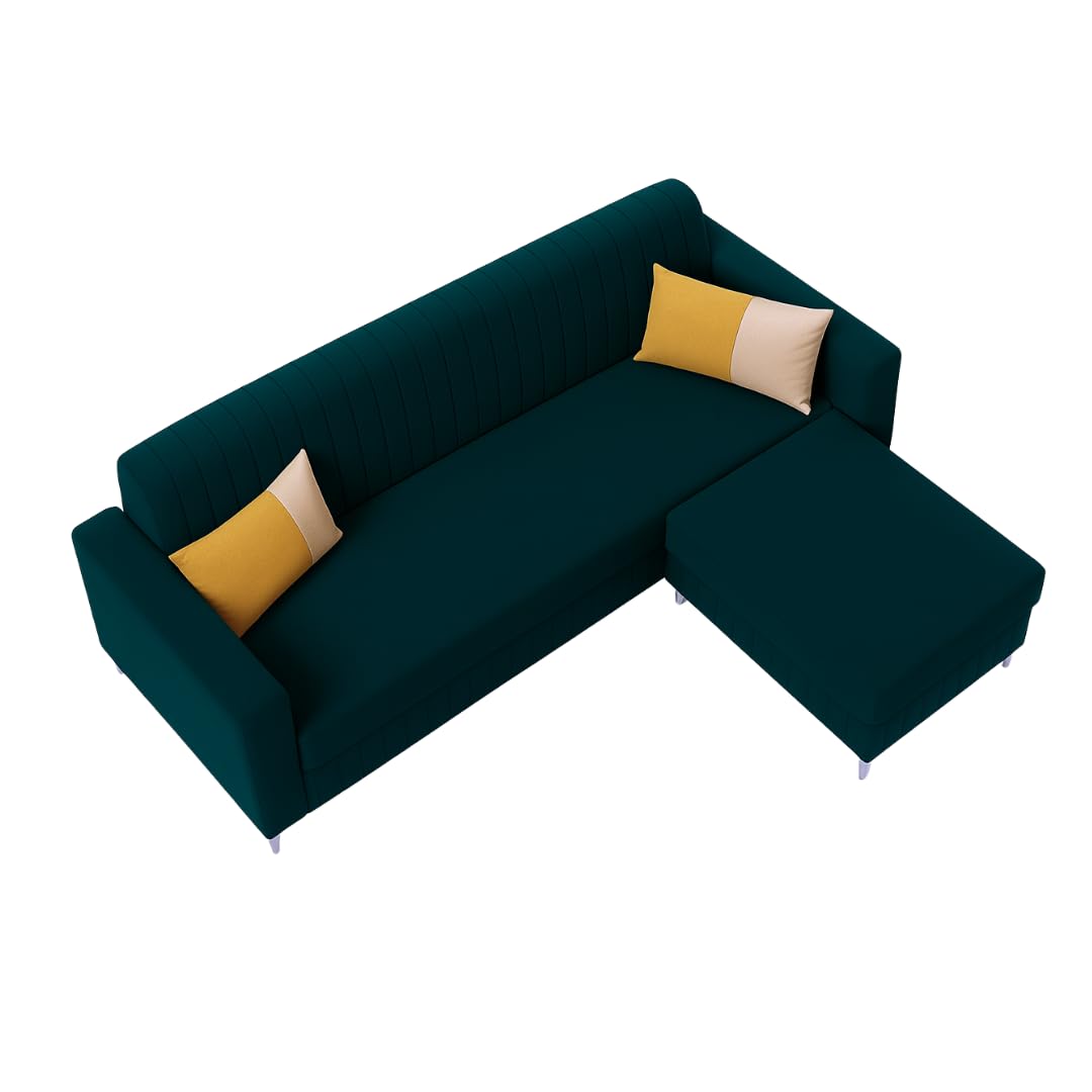 Anton 3 Seater Modular L Shape Sofa Set with Ottoman | Soft Velvet Suede Fabric | Modern Design | Plush Comfort Cushions for Living Room (Greenish Teal) - Image 4