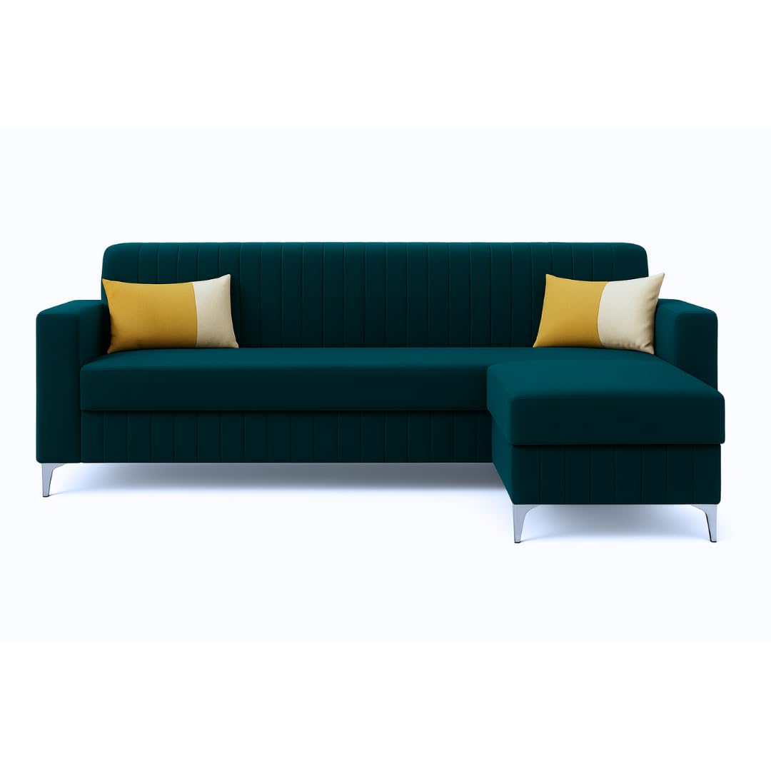 Anton 3 Seater Modular L Shape Sofa Set with Ottoman | Soft Velvet Suede Fabric | Modern Design | Plush Comfort Cushions for Living Room (Greenish Teal) - Image 5