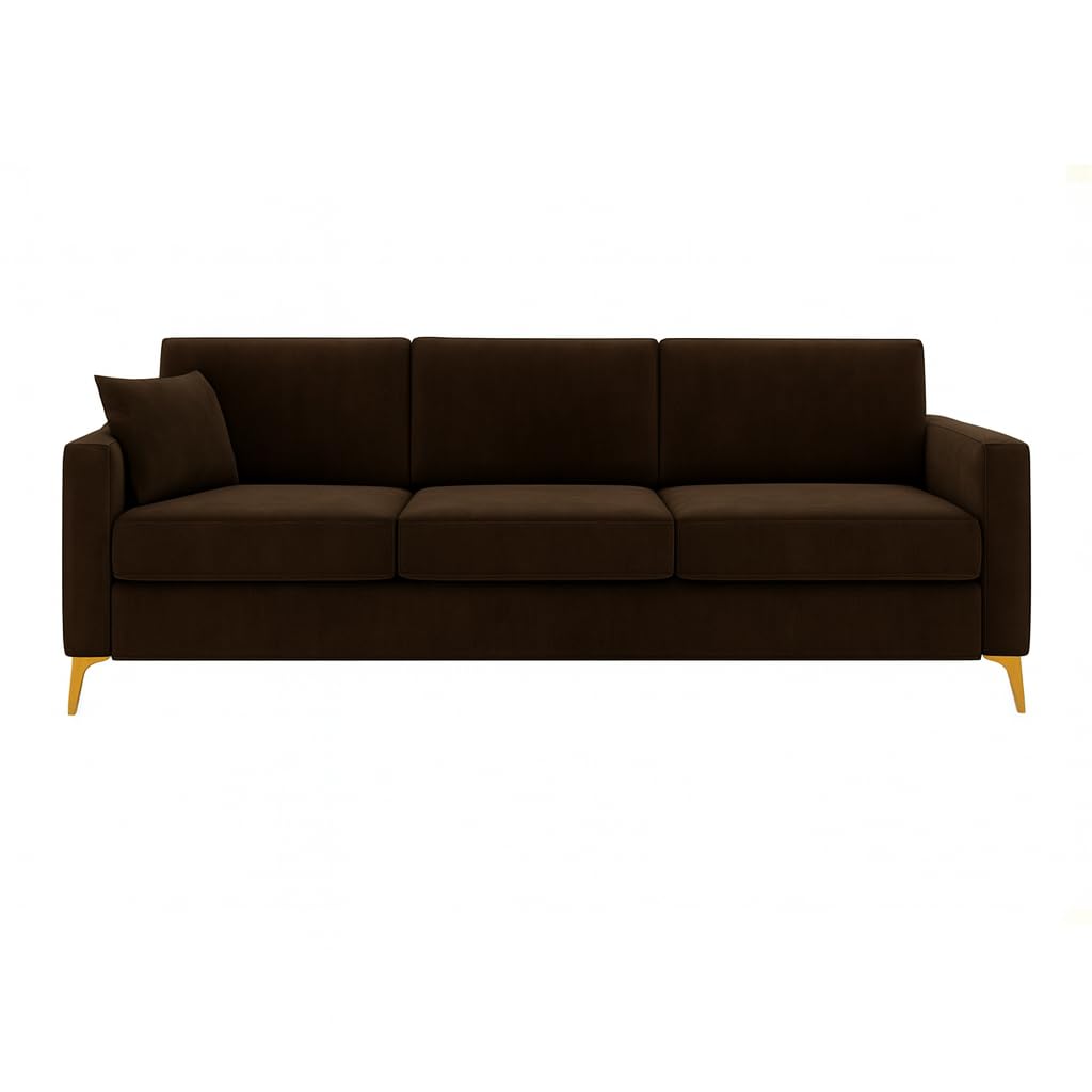 Bravelle 3 Seater Modular Sofa Set with 1 Ottoman | Soft Velvet Suede Fabric | Modern Design Sofas with Golden Legs | Plush Comfort Cushions for Living Room (Dark Brown) - Image 5