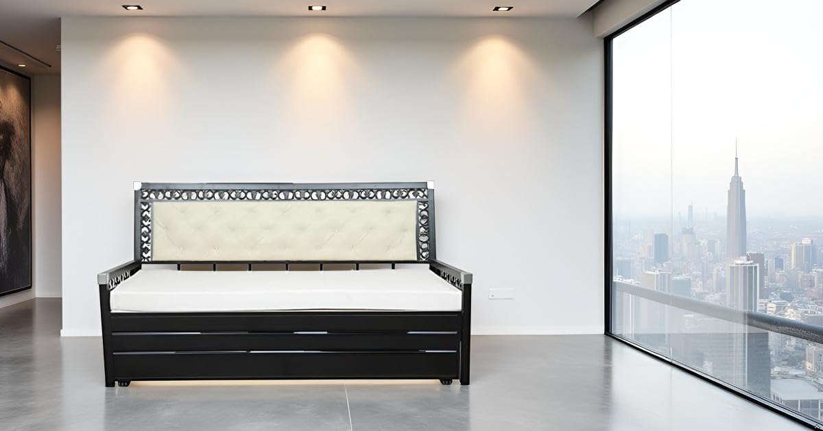 A-1 Star Furniture 3 Seater Metal Sofa Cum Bed Single Size with Hydraulic Storage for Living Room | Colour : White - Image 3