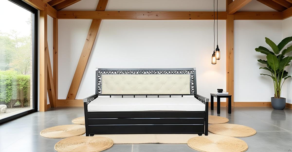 A-1 Star Furniture 3 Seater Metal Sofa Cum Bed Single Size with Hydraulic Storage for Living Room | Colour : White - Image 5