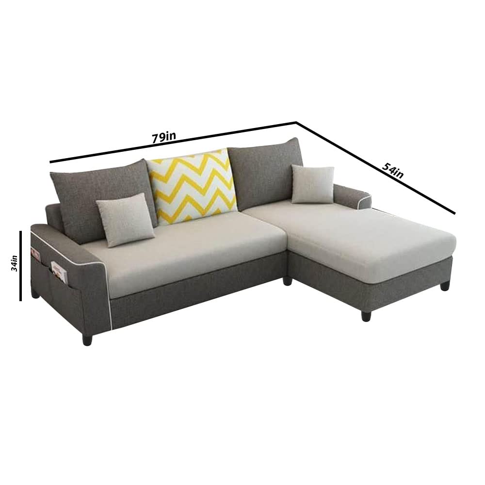 Afie RHS 4 Seater L Shape Sofa Set for Living Room (Cream Dark Grey Fabric) - Image 3