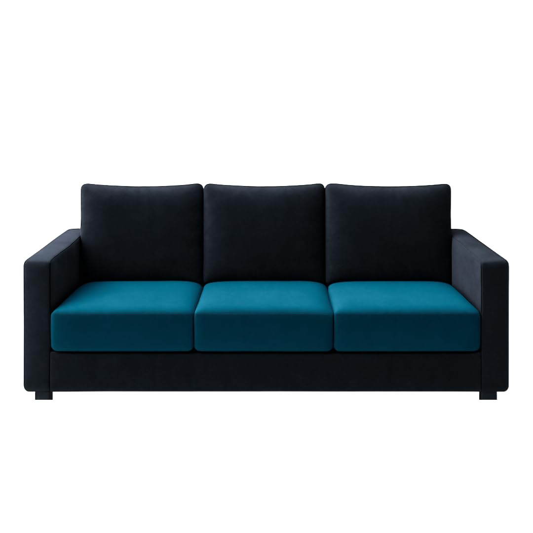 Hudson 3-Seater Sofa Set | Soft Velvet Suede Fabric | Modern Design | Plush Comfort Cushions for Living Room (Aqua Blue-Black) - Image 4