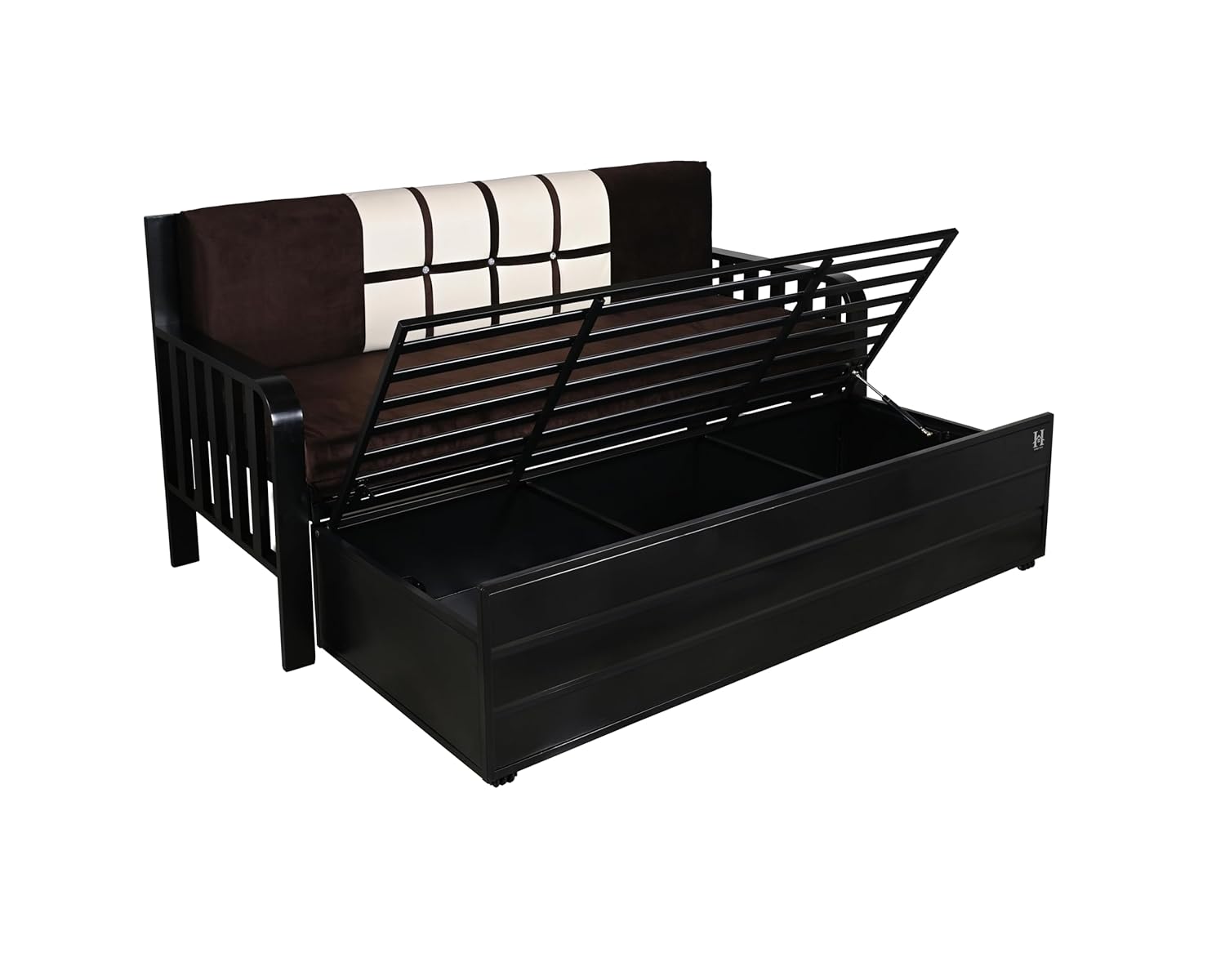 Furniture Premium Etrica Metal Sofa Bed with Hydraulic Storage – 3 Seater Sofa with Cushions, Modern Living Room Sofa Set - Black Matte (Queen Size (6X5)) - Image 4