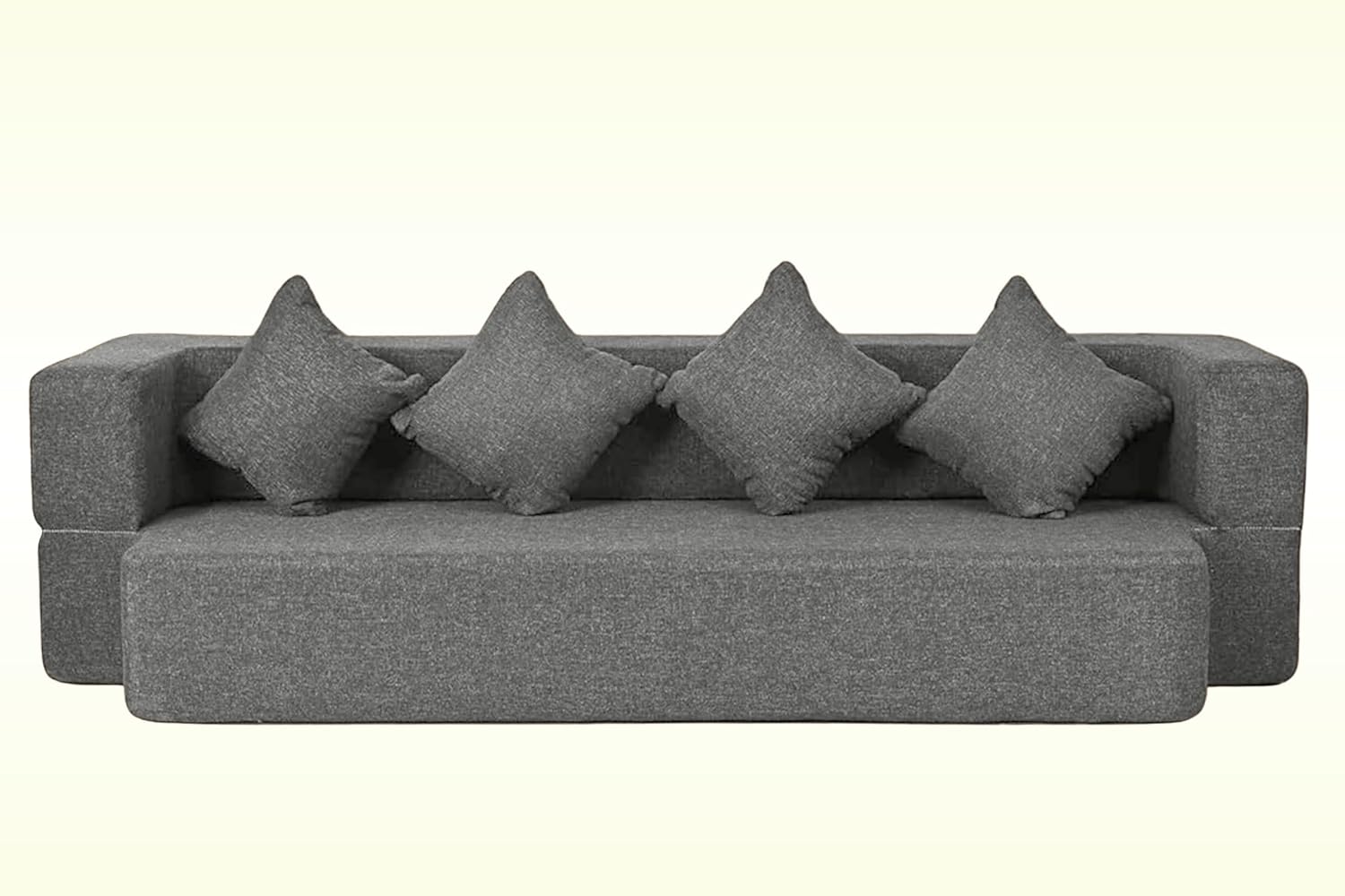 C-Type Sofa Cum Bed 3-Seater Convertible Jute Fabric Sofa with Cushions, Modern Space-Saving Design for Living Room & Guest Room (Grey) - Image 6