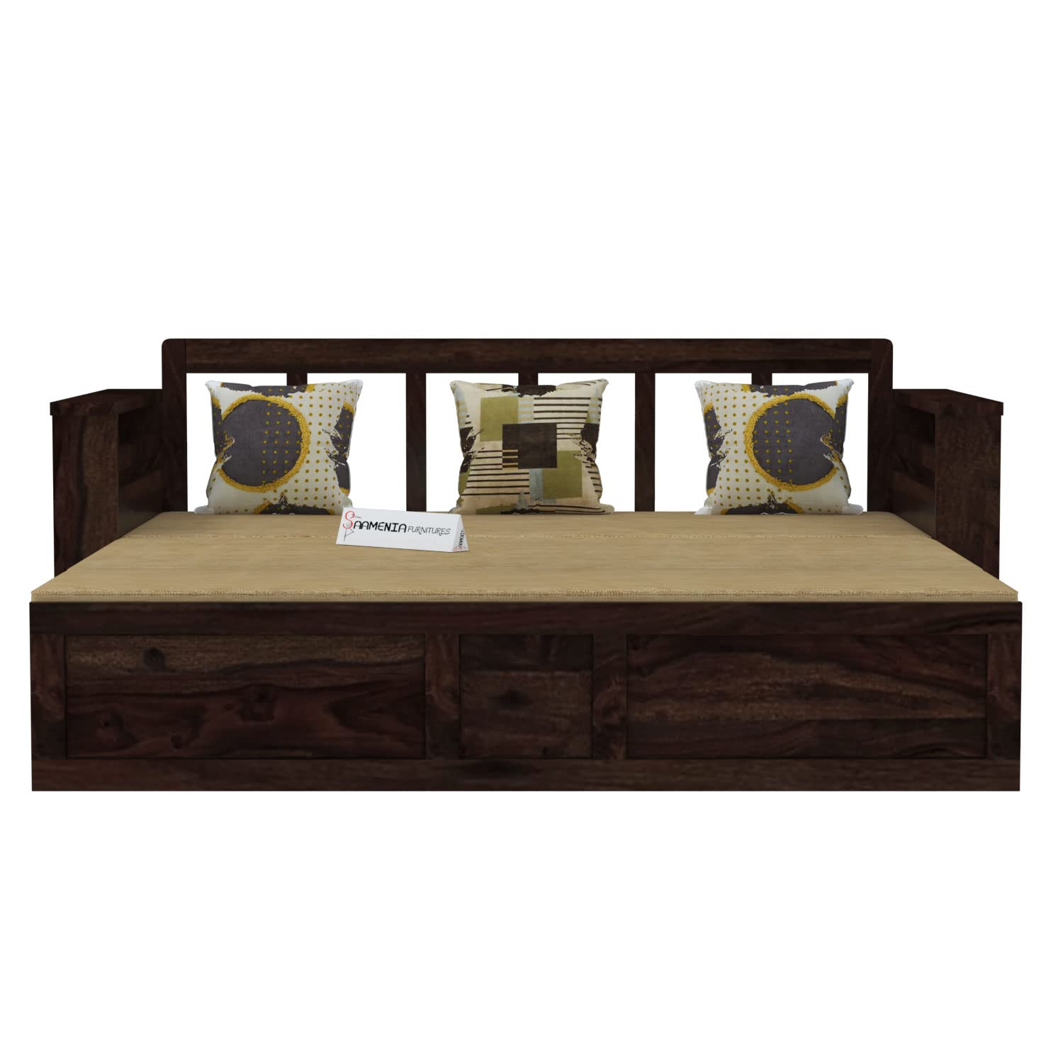 Mamta Furniture Solid Sheesham Wood Sofa Set 3 Seater Furniture Wooden 3-Person Sofa Cums Bed For Home Living Room With Cushions|Sofa Cum Bed|Sheesham Wood, Walnut Finish - Image 3