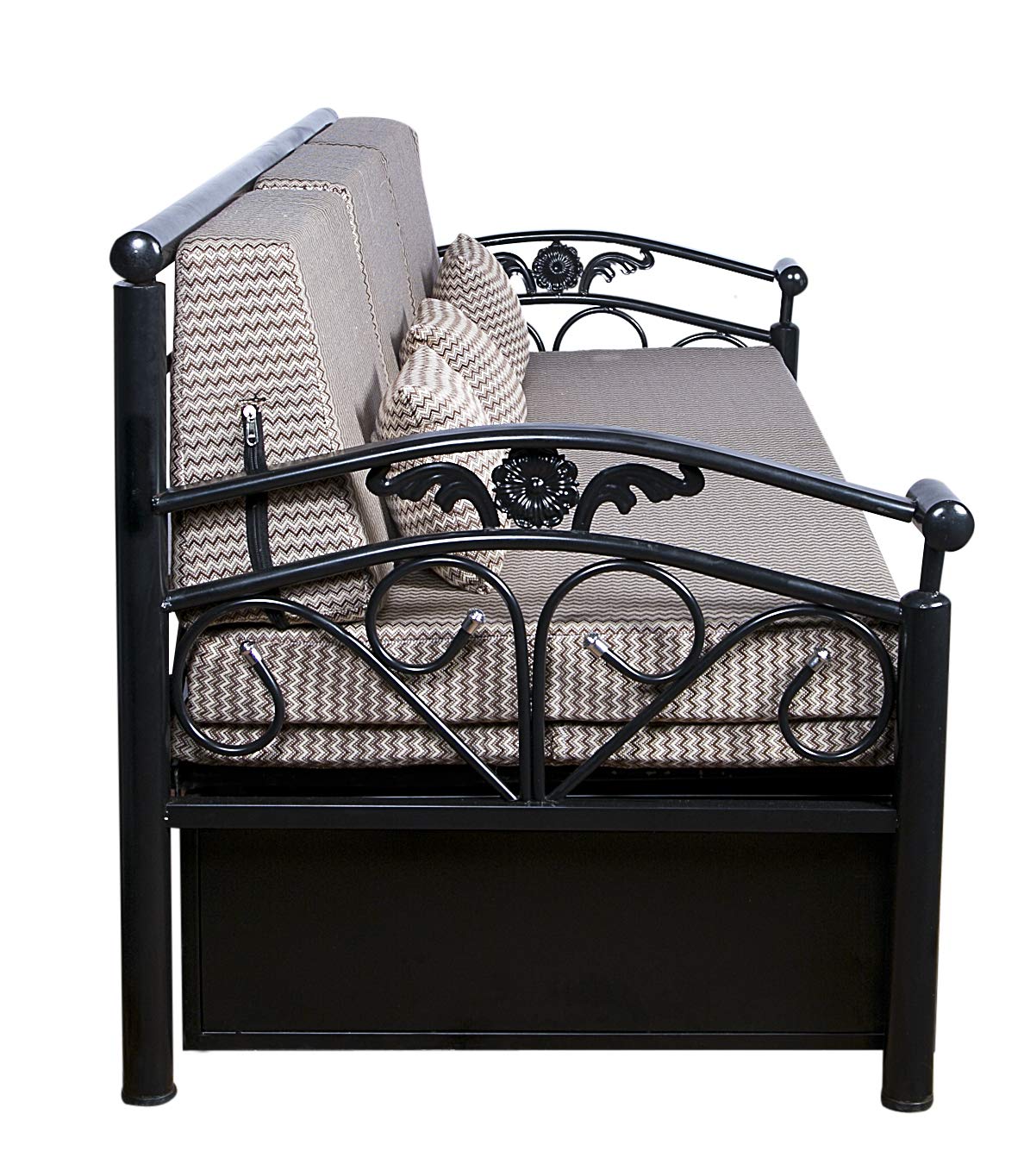 IK Traders Metal 3-Person Sofa Cum Bed with Hydraulic Storage Cotton Fabric Washable Cover - (Black & White Pattern) Single Size (6 X 4) by- IK Traders - Image 5