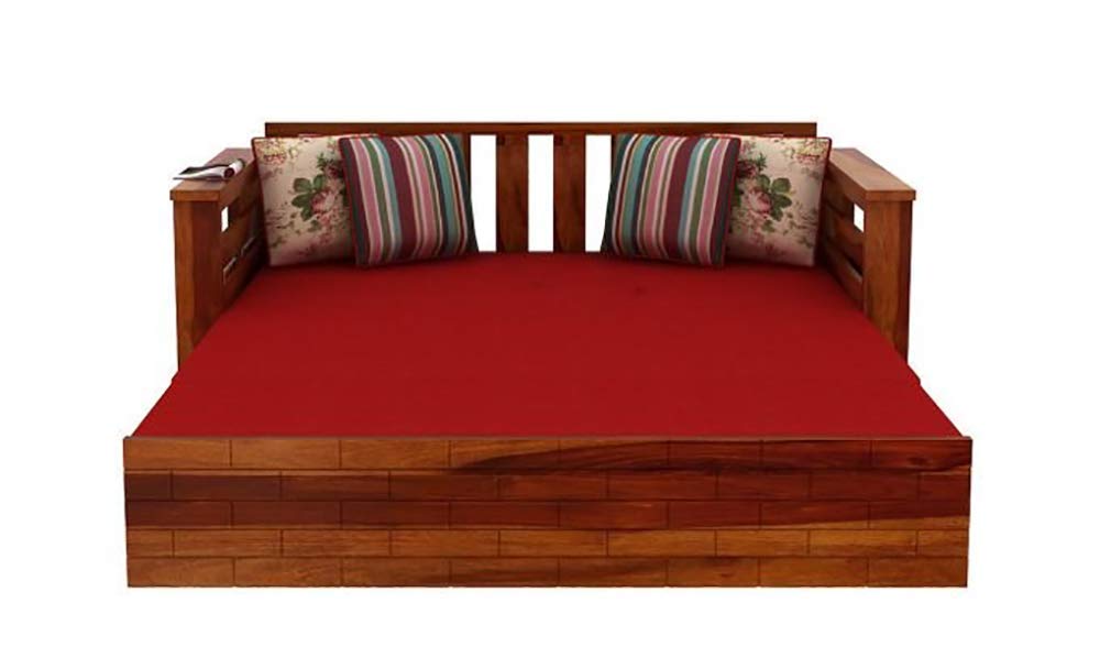 Solid Sheesham Wooden Sofa Cums Bed with Mattresses for Living Room|Rosewood 3-Person Sofa Cums Bed for Bedroom Without Pillow (H-Natural, 3 Seater) - Image 6