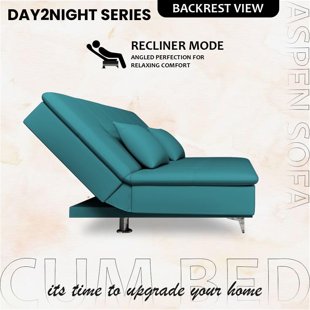Adorn India Premium New Aspen 3 Seater Sofa Cum Bed 4X6 Velvet Suede with 2 Cushions (Color Aqua Blue) and Suitable for All Indoor, with 3 Years Warranty - Image 6