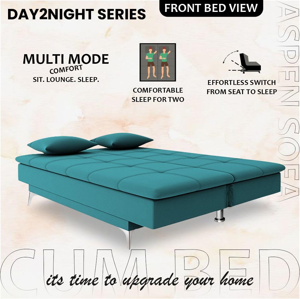 Adorn India Premium New Aspen 3 Seater Sofa Cum Bed 4X6 Velvet Suede with 2 Cushions (Color Aqua Blue) and Suitable for All Indoor, with 3 Years Warranty - Image 7