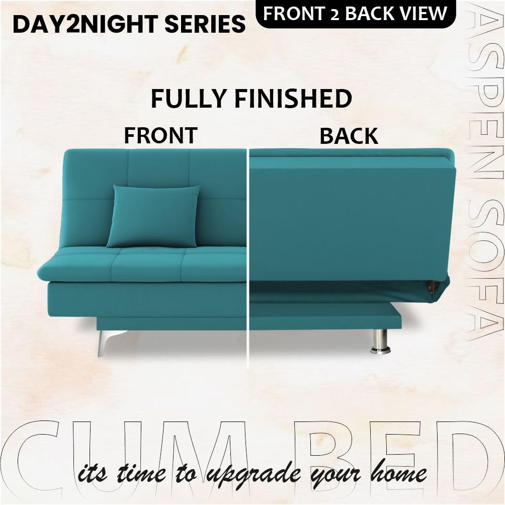 Adorn India Premium New Aspen 3 Seater Sofa Cum Bed 4X6 Velvet Suede with 2 Cushions (Color Aqua Blue) and Suitable for All Indoor, with 3 Years Warranty - Image 8