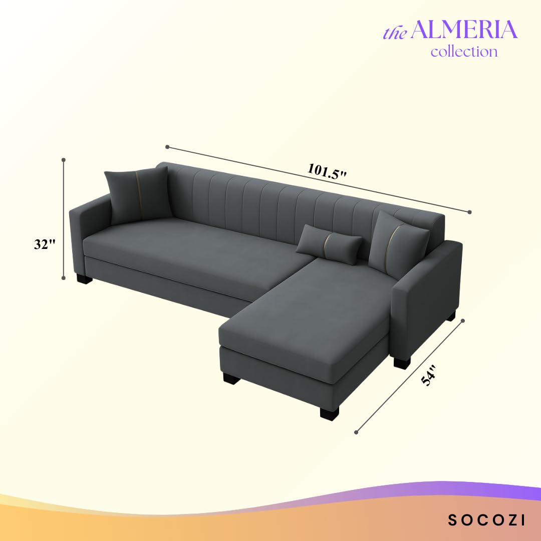 Almeria 5 Seater RHS L Shape Sofa Set | Soft Velvet Suede Fabric | Modern Design | Plush Comfort Cushions for Living Room (Dark Grey) - Image 3