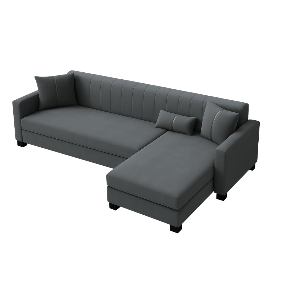 Almeria 5 Seater RHS L Shape Sofa Set | Soft Velvet Suede Fabric | Modern Design | Plush Comfort Cushions for Living Room (Dark Grey) - Image 4