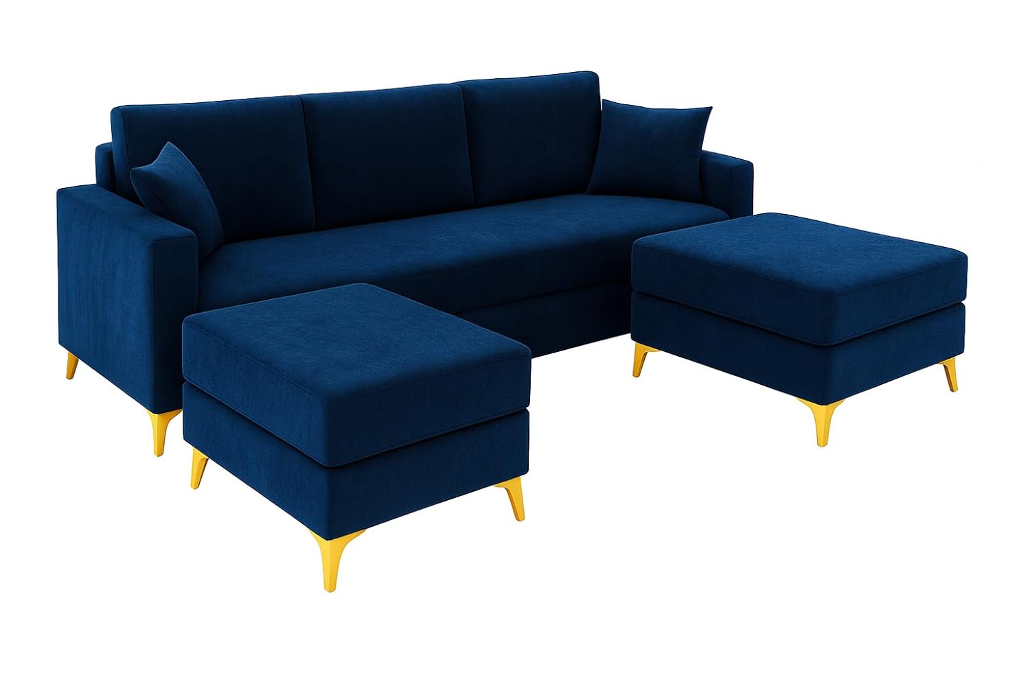 Bravelle 3 Seater Modular Sofa Set with 2 Ottoman | Soft Velvet Suede Fabric | Modern Design | Plush Comfort Cushions for Living Room (Dark Blue) - Image 5