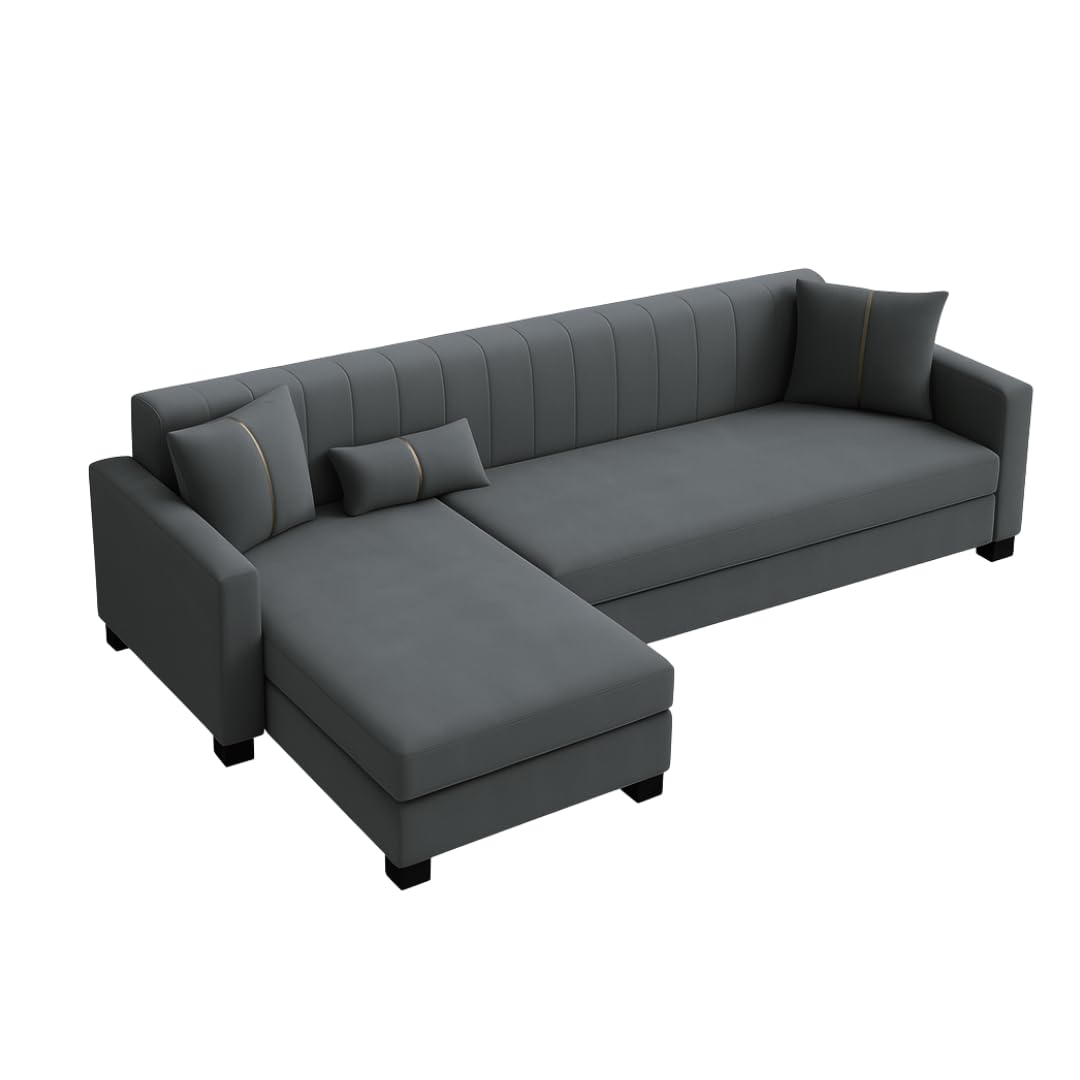 Almeria 5 Seater LHS L Shape Sofa Set | Soft Velvet Suede Fabric | Modern Design | Plush Comfort Cushions for Living Room (Dark Grey) - Image 3
