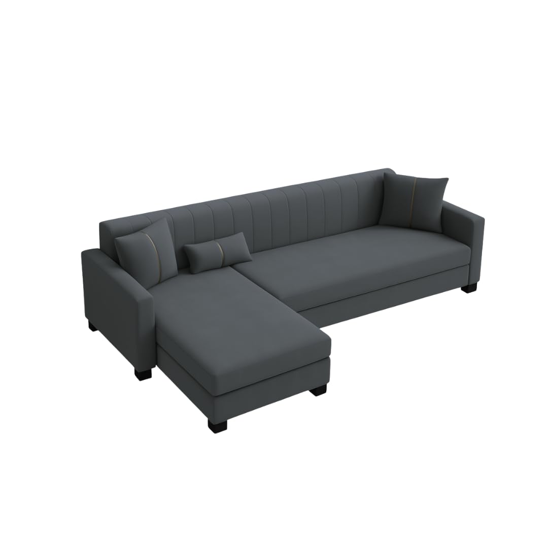 Almeria 5 Seater LHS L Shape Sofa Set | Soft Velvet Suede Fabric | Modern Design | Plush Comfort Cushions for Living Room (Dark Grey) - Image 7