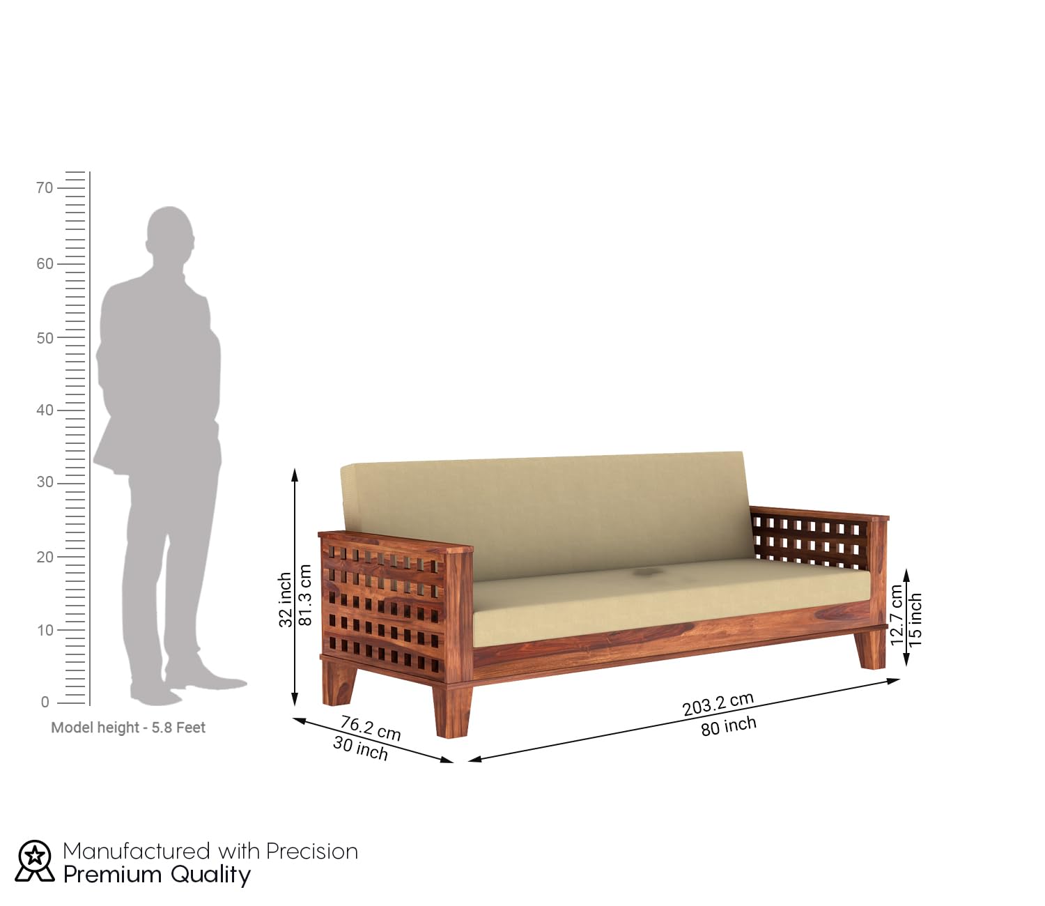 3 Seater Solid Sheesham Wooden Sofa Cums Bed for Living Room | Drawing Room | Folding Bed with Mattresses | Wooden Bed (Natural), Brown - Image 3