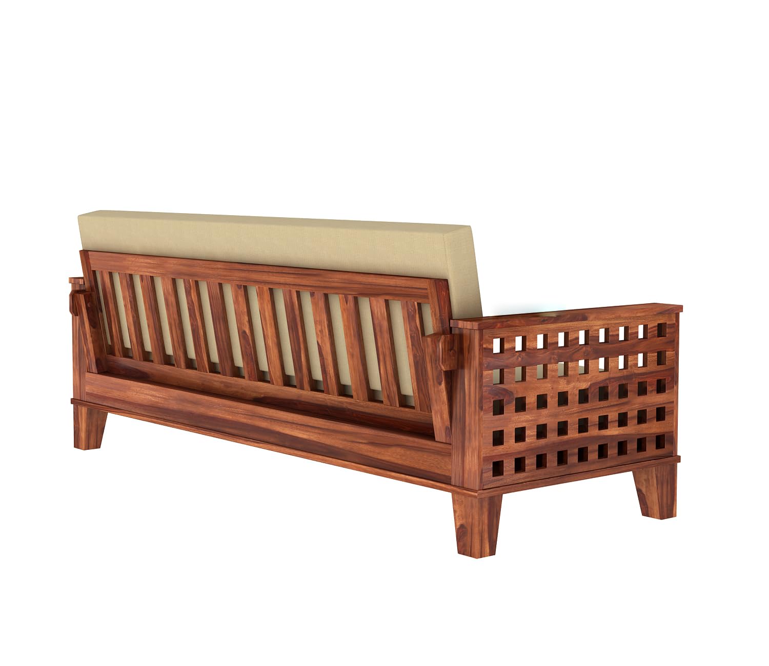 3 Seater Solid Sheesham Wooden Sofa Cums Bed for Living Room | Drawing Room | Folding Bed with Mattresses | Wooden Bed (Natural), Brown - Image 8