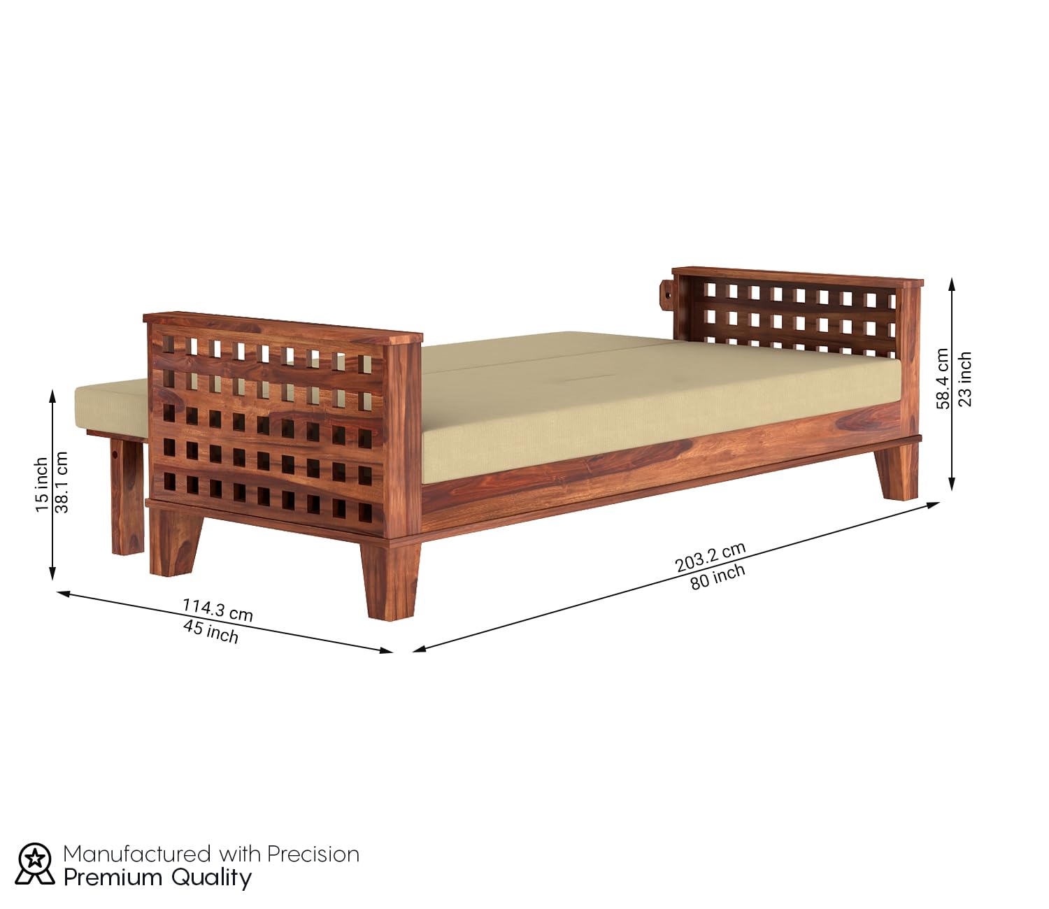 3 Seater Solid Sheesham Wooden Sofa Cums Bed for Living Room | Drawing Room | Folding Bed with Mattresses | Wooden Bed (Natural), Brown - Image 10