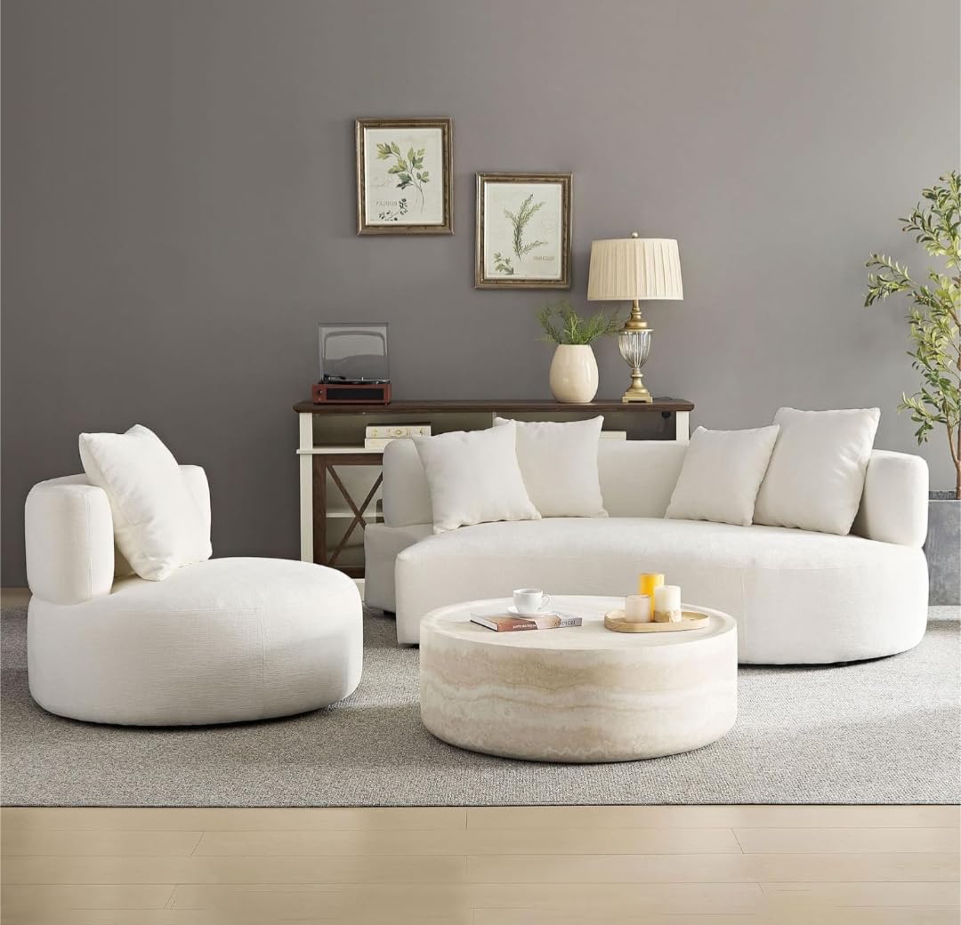 Curved Sofa for Living Room - Modern Boucle Modular Sectional Set, 4 Seat Upholstered Couch for Bedroom, Home Office (Beige, 4 Seater) - Image 3