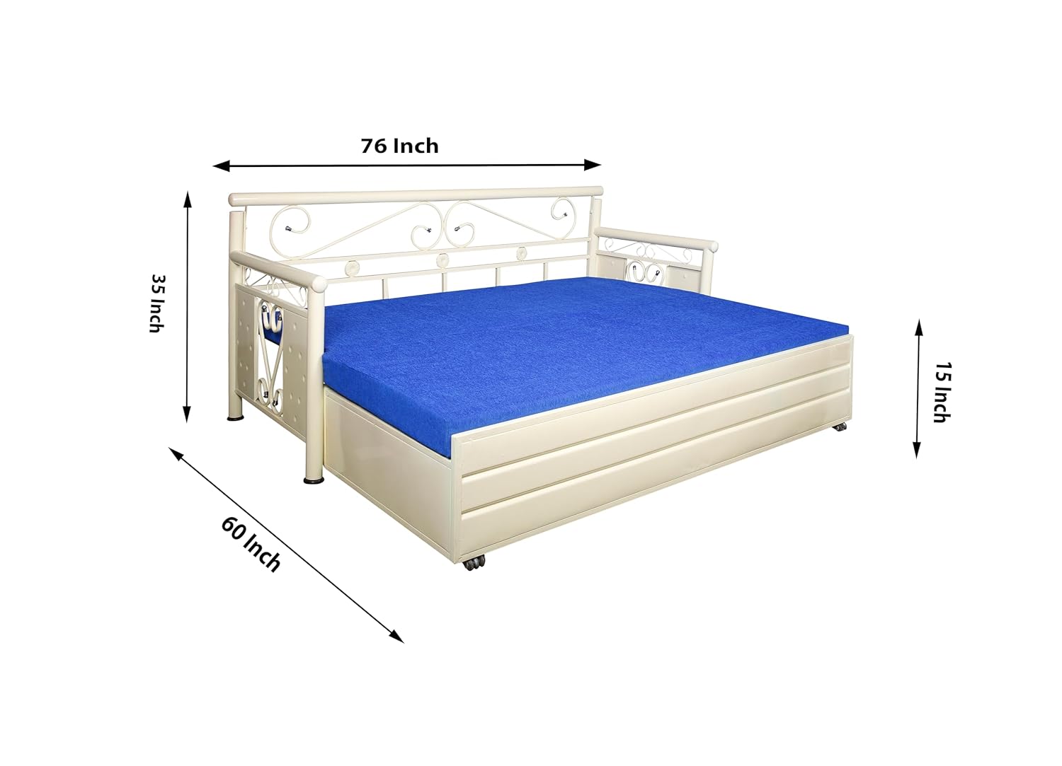 3 Seater Metal Sofa Cum Bed with Hydraulic Storage for Living Room (Queen (5 * 6)) - Image 3