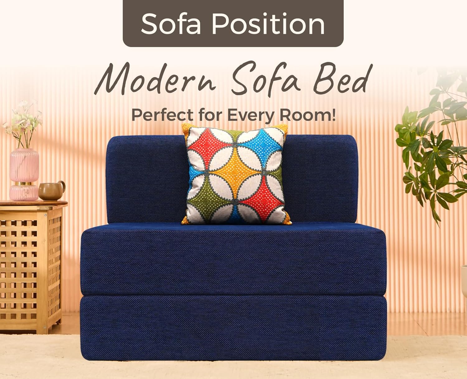 uberlyfe 1 Seater Sofa Cum Bed | 1 Year Warranty | Single Mattress, Foldable Sofacum Bed | 15" Sofa Height | 1 Cushion Jharokha Pattern | Chennille Fabric, Dotted Blue | 3' X 6' Feet - Image 4