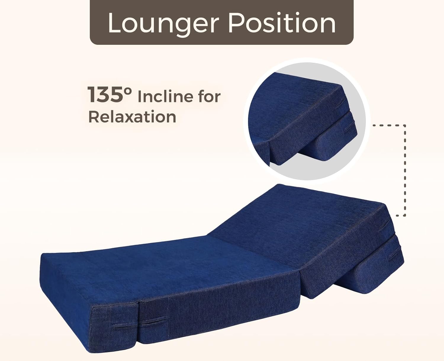 uberlyfe 1 Seater Sofa Cum Bed | 1 Year Warranty | Single Mattress, Foldable Sofacum Bed | 15" Sofa Height | 1 Cushion Jharokha Pattern | Chennille Fabric, Dotted Blue | 3' X 6' Feet - Image 5