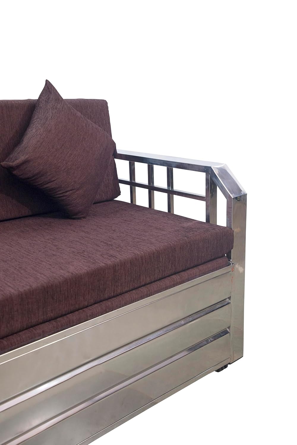 Shree ASHAPURA Steel Furniture Steel Sofa Cum Bed with Hydraulic Storage - Silver Color (Stainless Stee Finish) :Mattres Colour -Brown (Single (6 x 4)) - Image 5