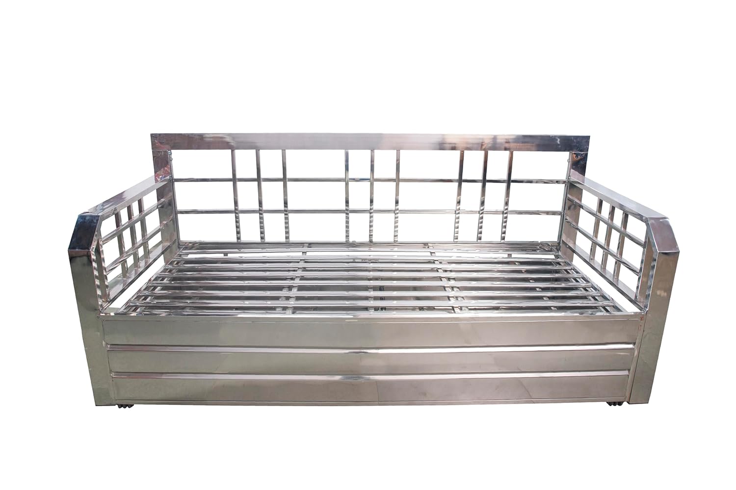 Shree ASHAPURA Steel Furniture Steel Sofa Cum Bed with Hydraulic Storage - Silver Color (Stainless Stee Finish) :Mattres Colour -Brown (Single (6 x 4)) - Image 7