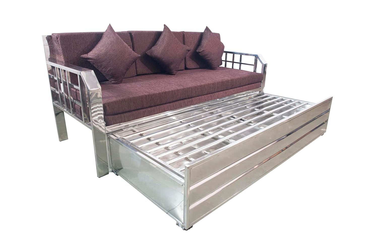 Shree ASHAPURA Steel Furniture Steel Sofa Cum Bed with Hydraulic Storage - Silver Color (Stainless Stee Finish) :Mattres Colour -Brown (Single (6 x 4)) - Image 8