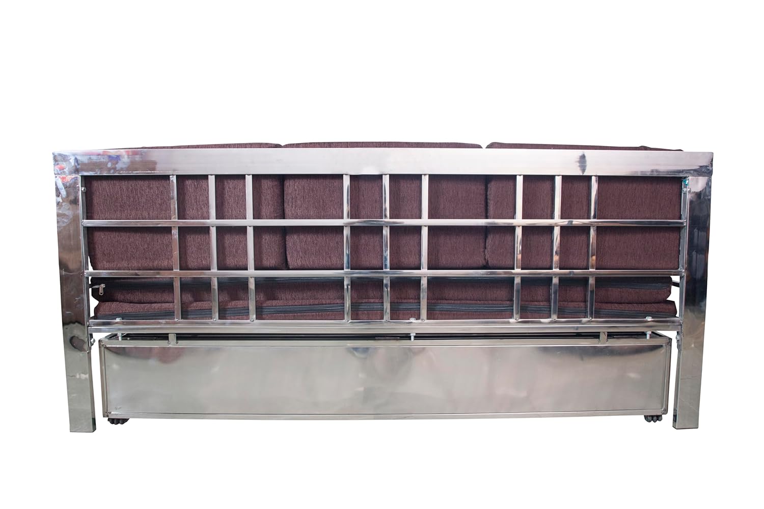 Shree ASHAPURA Steel Furniture Steel Sofa Cum Bed with Hydraulic Storage - Silver Color (Stainless Stee Finish) :Mattres Colour -Brown (Single (6 x 4)) - Image 9