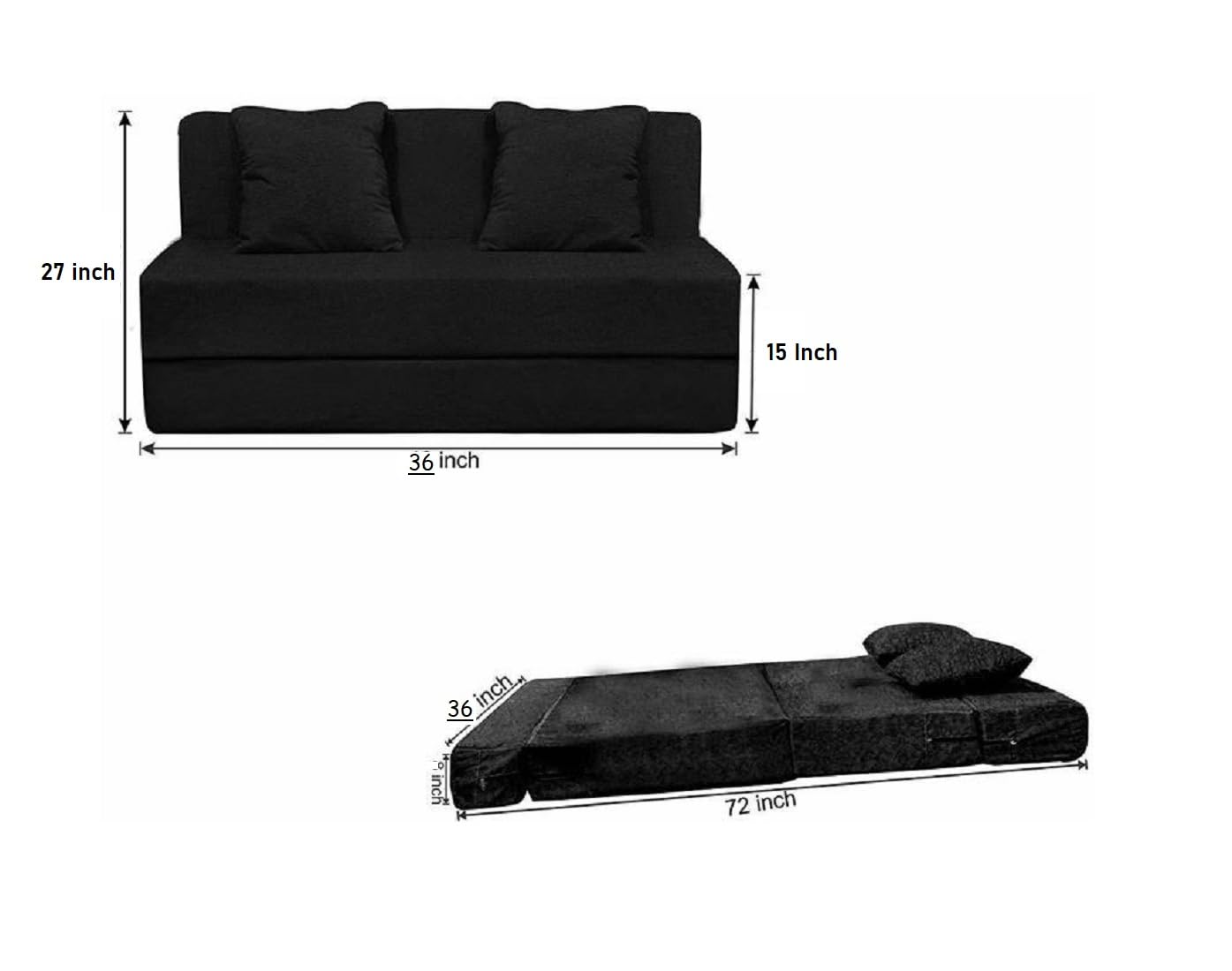 PUM PUM EPE Foam 2-Seater Sofa Cum Bed – 36 Inch Width, Convertible Design, Lightweight & Foldable (Grey) - Image 3