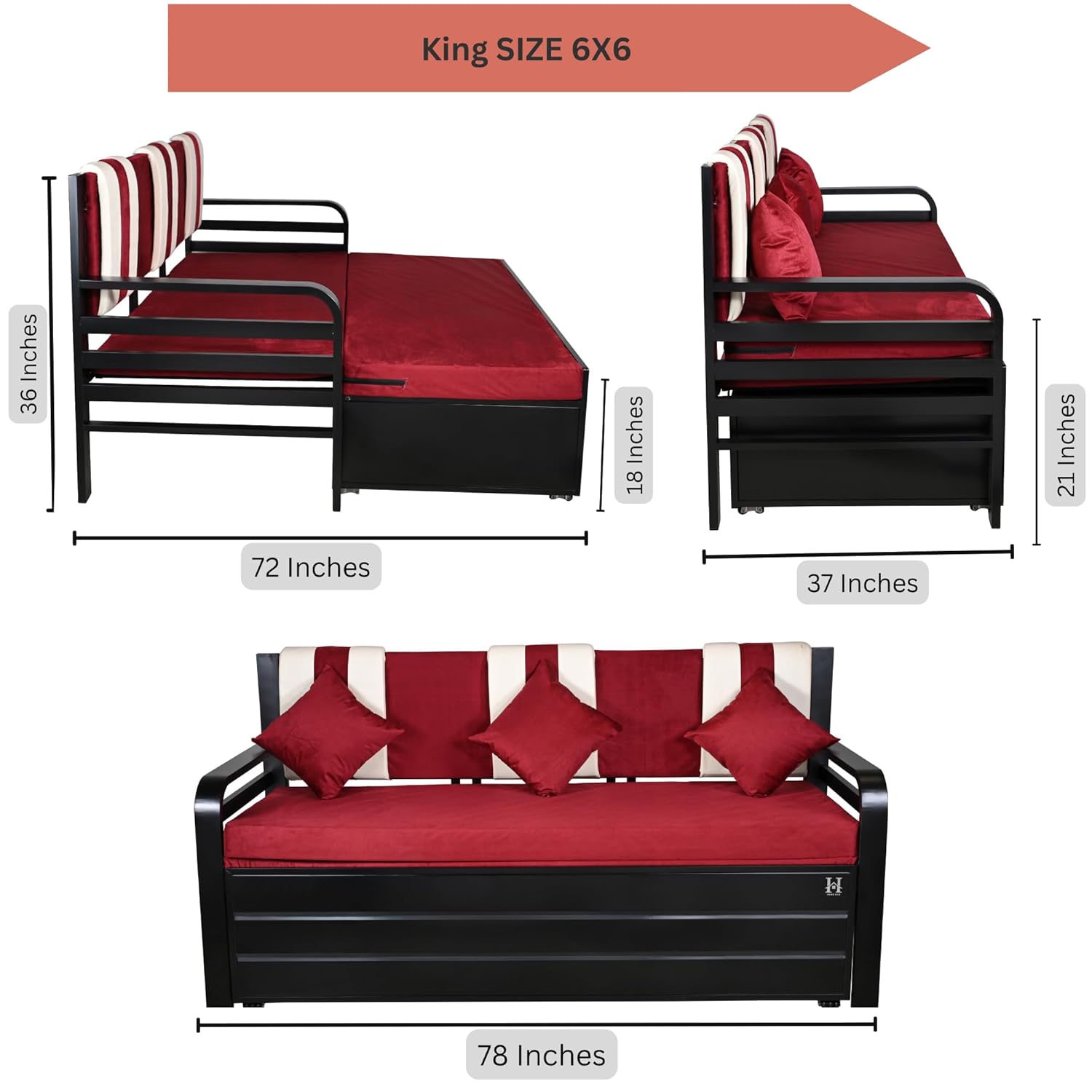 Furniture Premium Remis 3 Seater Sofa Cum Bed, Metal Sofa cuma Bed, Folding Sofa CumBeds for Living Room, 3 Seater Pull Out Sleeper (King Size (6X6)) - Image 3
