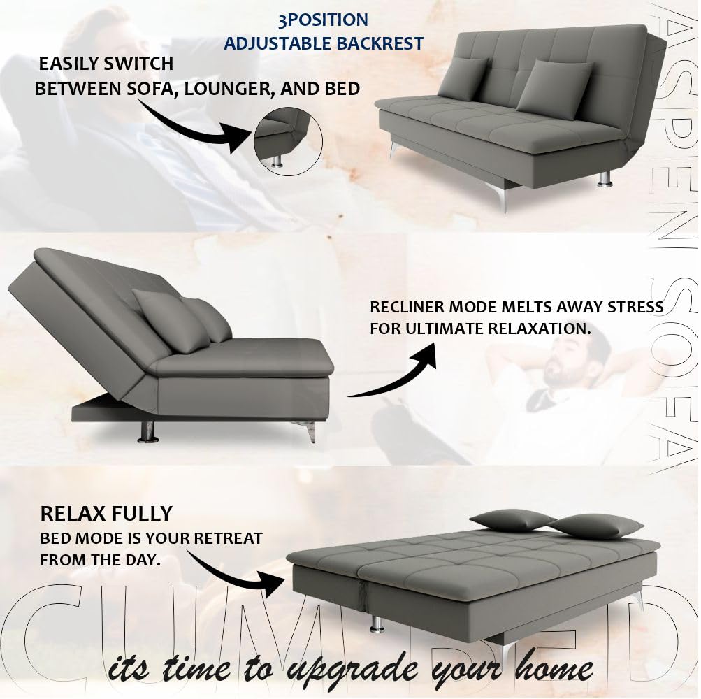 Adorn India Premium New Aspen 3 Seater Sofa Cum Bed 4X6 Velvet Suede with 2 Cushions (Color Grey) and Suitable for All Indoor, with 3 Years Warranty - Image 7