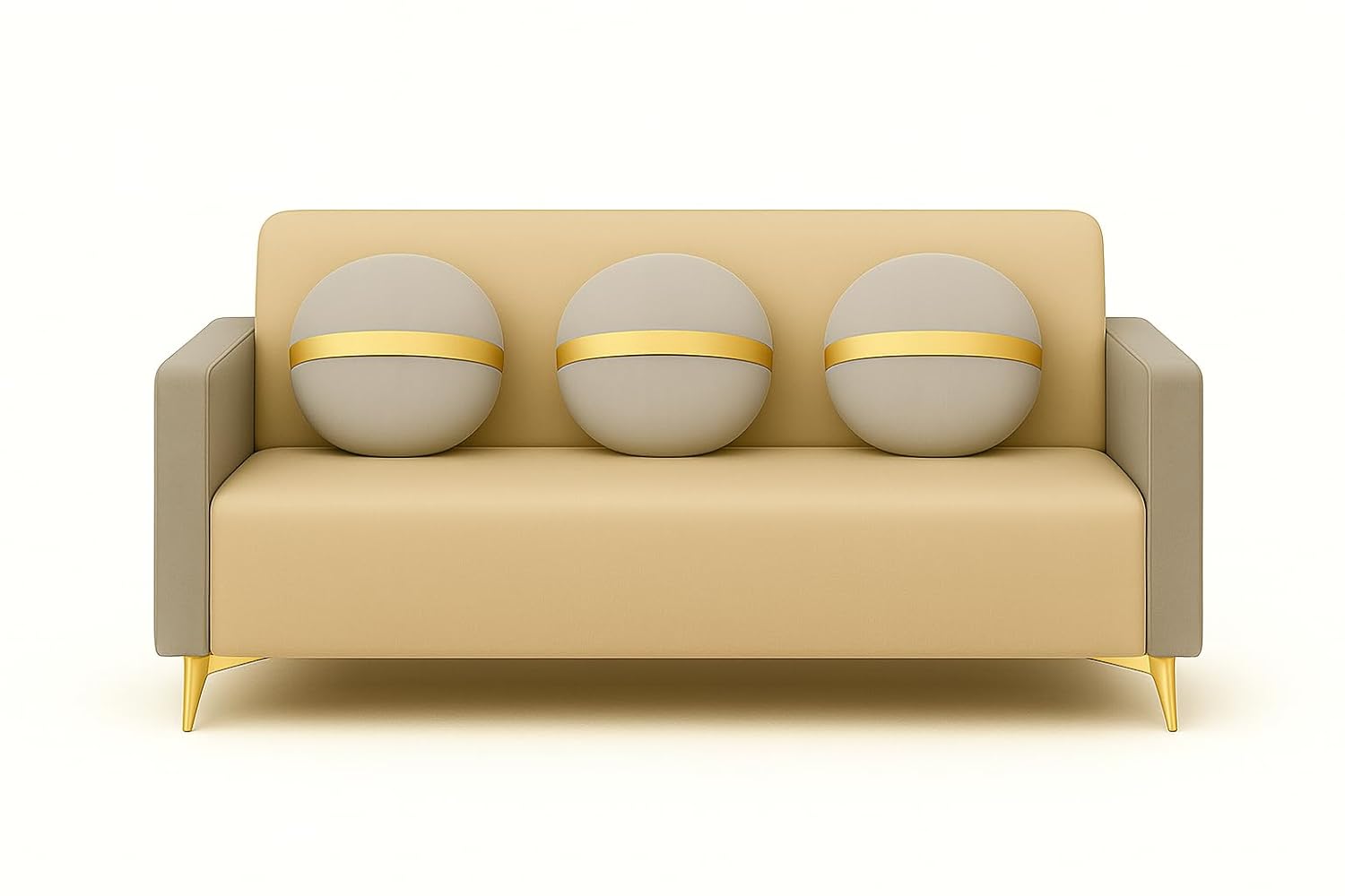 Lexica 3 Seater Sofa Set | Soft Velvet Suede Fabric | Modern Design | Plush Comfort Cushions for Living Room (Golden Stripped Cushion-Dual Cream-Light Grey) - Image 5