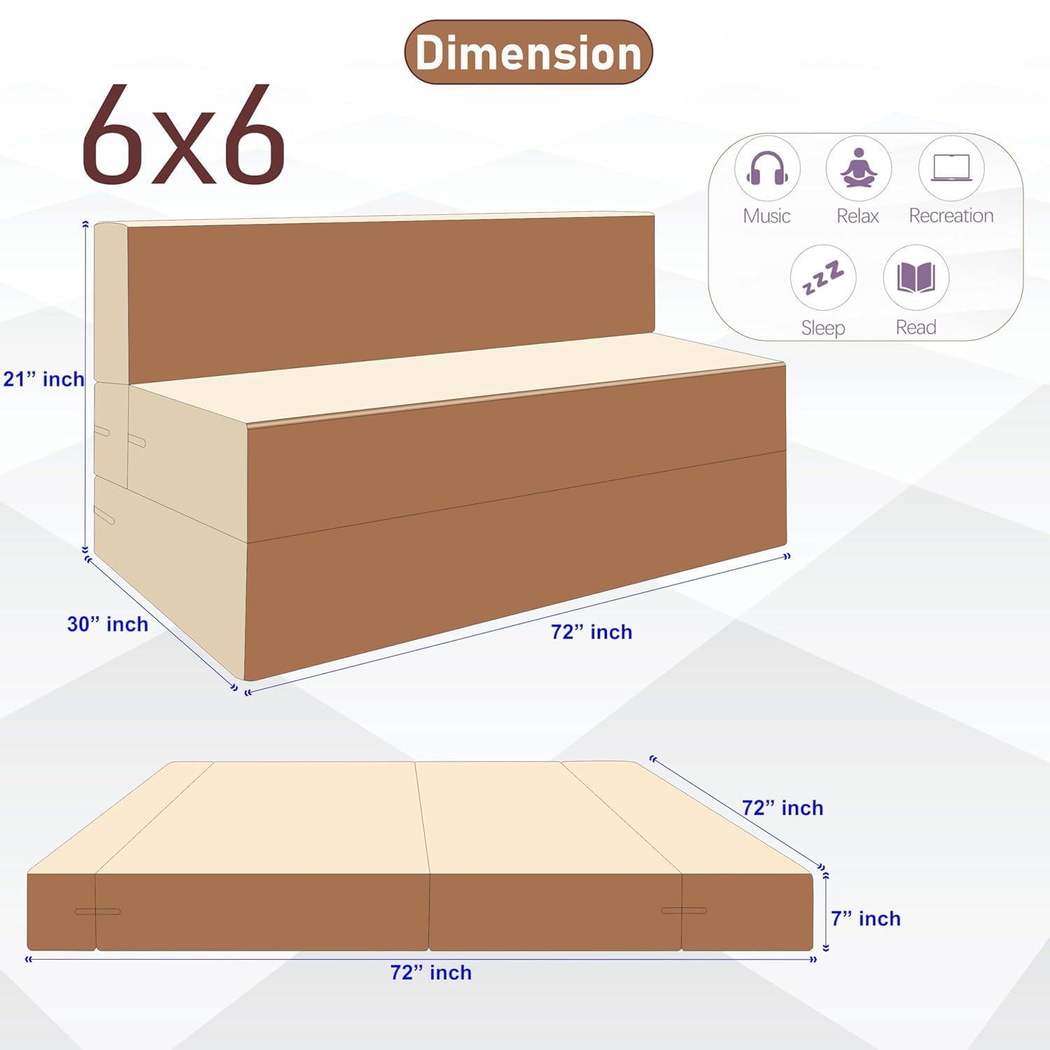 4-Seater Convertible Sofa Cum Bed (6x6 ft) with Cushions | Jute Fabric | Comfortable Sofa for Living Room & Guest Room - Brown - Image 3