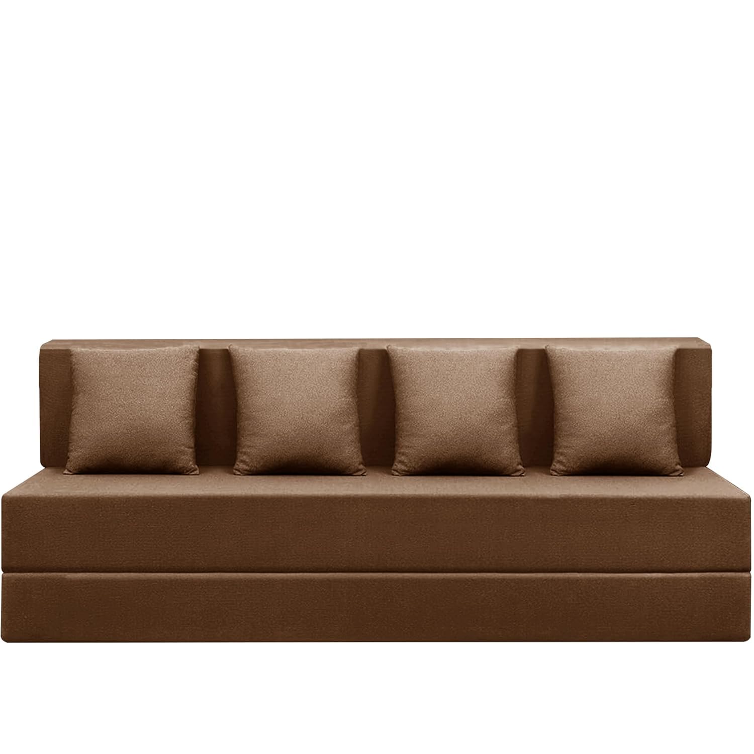 4-Seater Convertible Sofa Cum Bed (6x6 ft) with Cushions | Jute Fabric | Comfortable Sofa for Living Room & Guest Room - Brown - Image 4