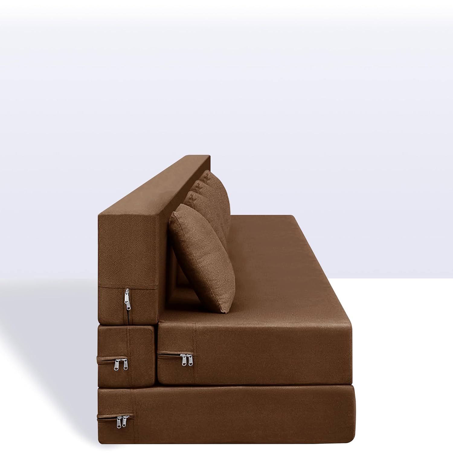 4-Seater Convertible Sofa Cum Bed (6x6 ft) with Cushions | Jute Fabric | Comfortable Sofa for Living Room & Guest Room - Brown - Image 5