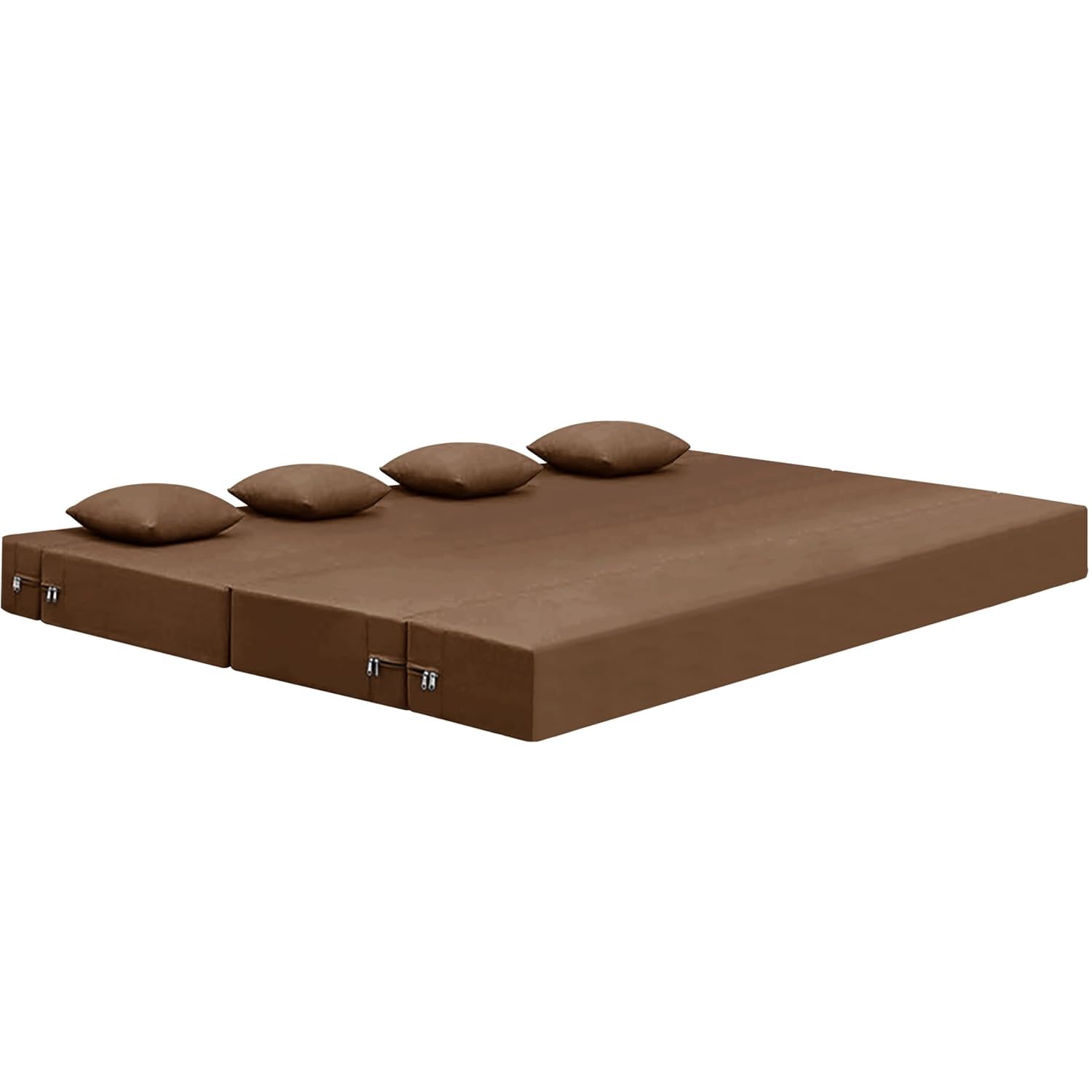 4-Seater Convertible Sofa Cum Bed (6x6 ft) with Cushions | Jute Fabric | Comfortable Sofa for Living Room & Guest Room - Brown - Image 6